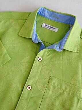 TOMMY BAHAMA Men's M Coconut Point Keep It Frondly IslandZone Shirt Lime Green
